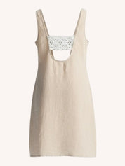 Hemp Short Dress with Back Embroidered Lace Detail