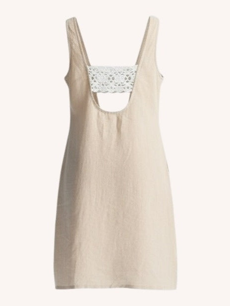 Reistor Hemp Short Dress with Back Embroidered Lace Detail - dress fabric detail