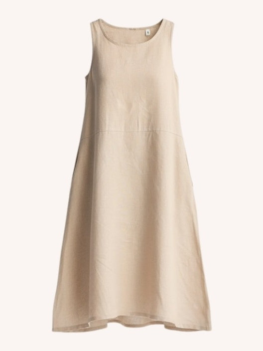 Hemp Short Dress with Back Embroidered Lace Detail