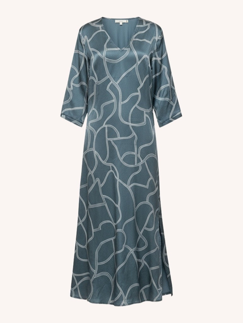 Reistor Maxi Dress with Side Slits in Abstract Stripes - plus size maxi dress, front view
