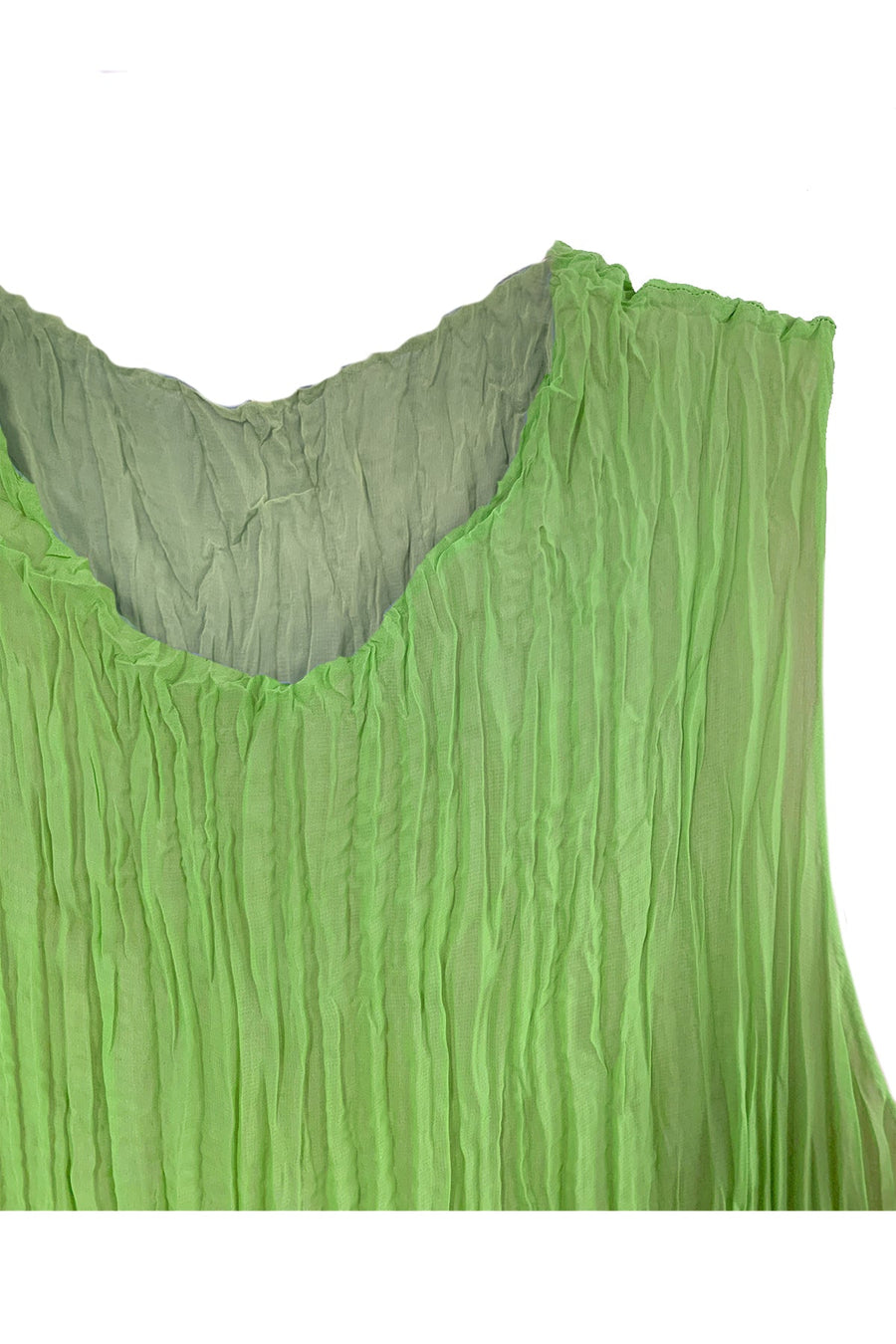 Baacal Jaya Pleated Dress in Reversible Lime/Sage Green - dress fabric detail