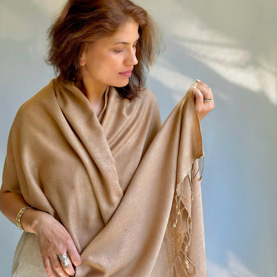 Fyoli Fyoli SHANTI Peace Eri Silk Natural Dye Handwoven Scarf in Iron Grey - women's artisan scarf