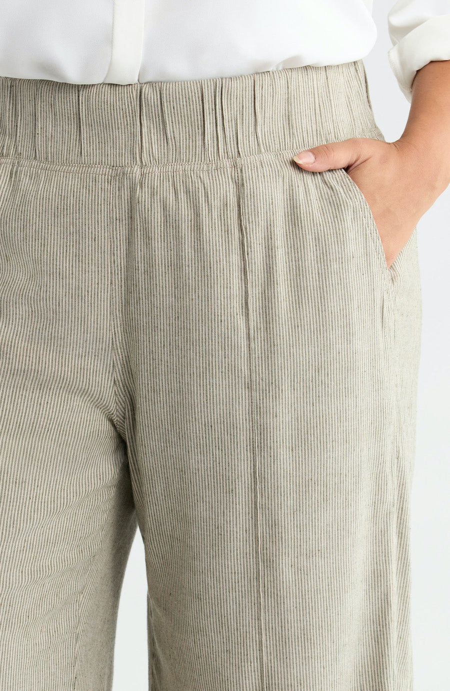See ROSE Go Multitasker Light Weight Pant in Stripe - pant fabric detail