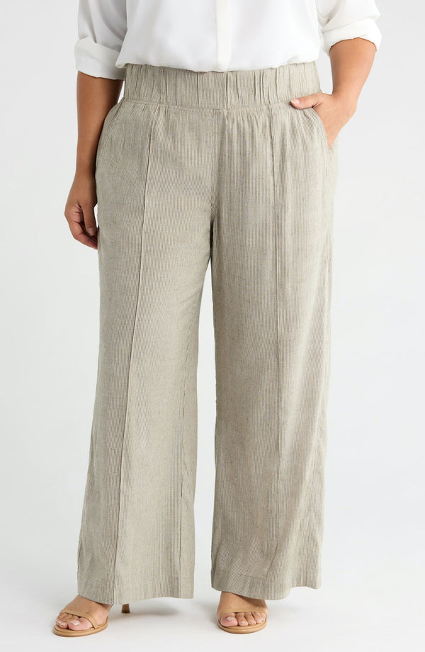 See ROSE Go Multitasker Light Weight Pant in Stripe - plus size pant, front view