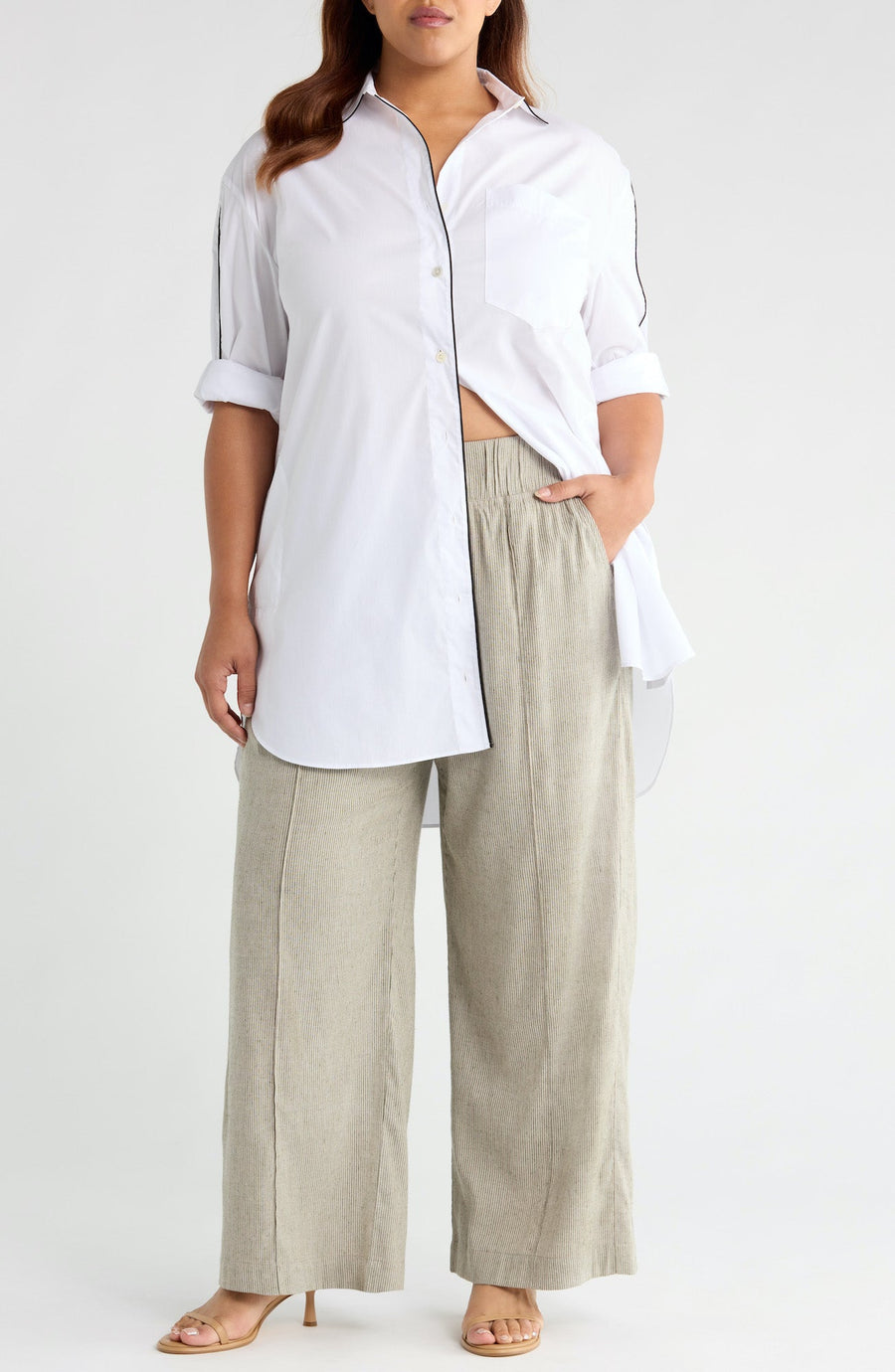 See ROSE Go Multitasker Light Weight Pant in Stripe - plus size pant, product view