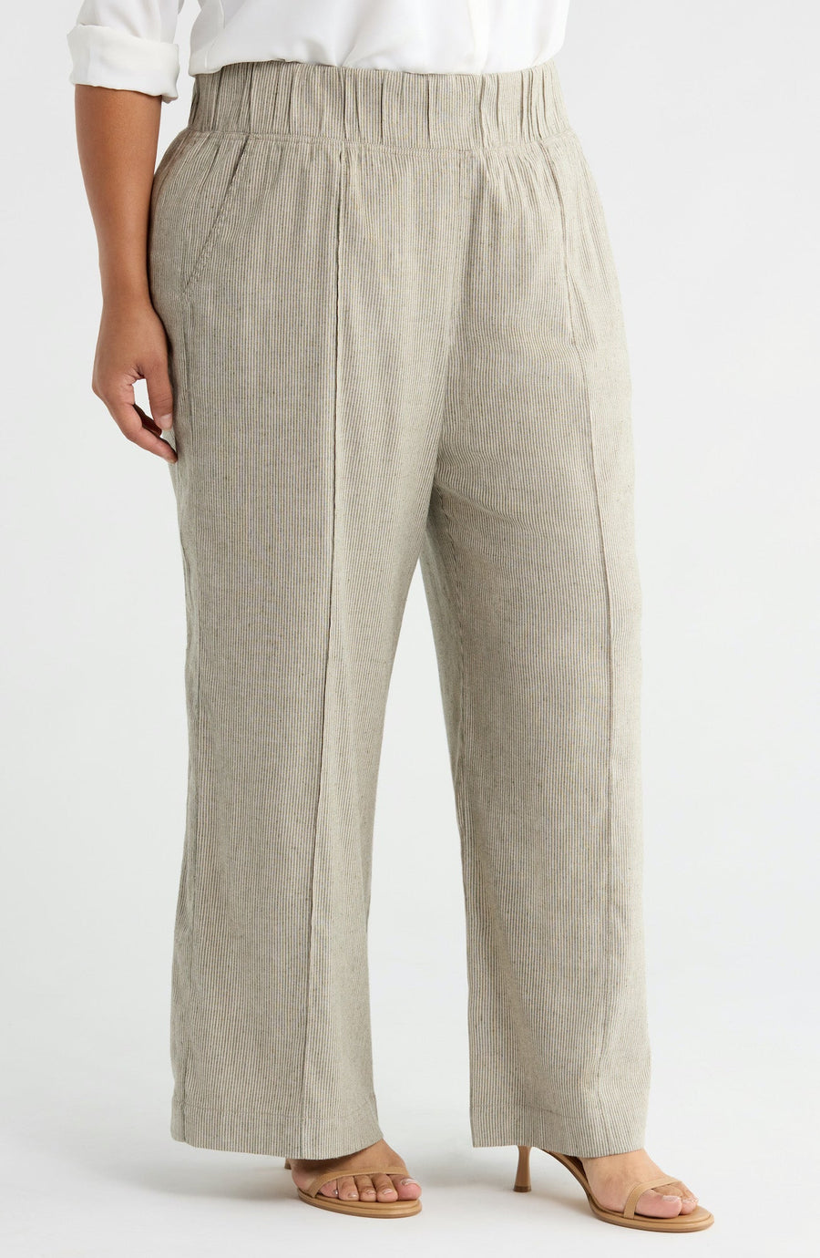 See ROSE Go Multitasker Light Weight Pant in Stripe - plus size pant, side view
