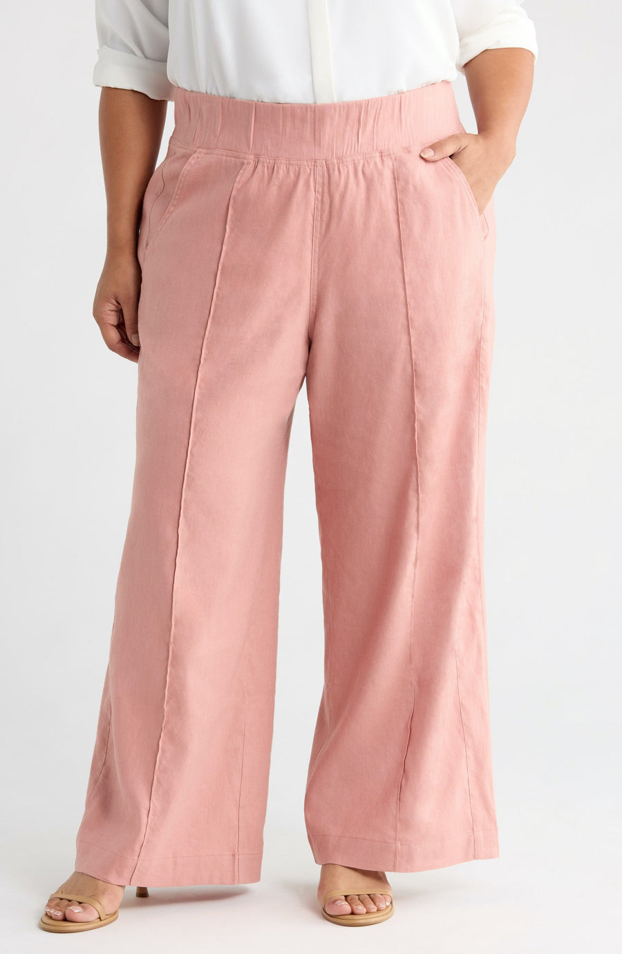 See ROSE Go Multitasker Light Weight Pant in Dusty Pink - plus size pant, front view