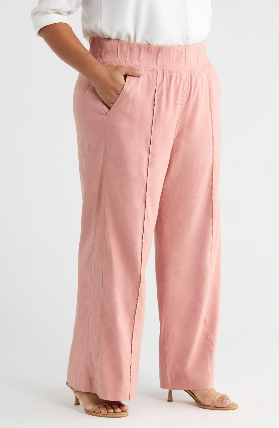 See ROSE Go Multitasker Light Weight Pant in Dusty Pink - plus size pant, side view