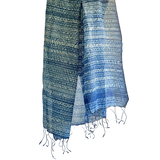Fyoli Fyoli NEEL Silk Cotton Natural Indigo Shibori Stole in Indigo Needle Shibori - women's artisan scarf