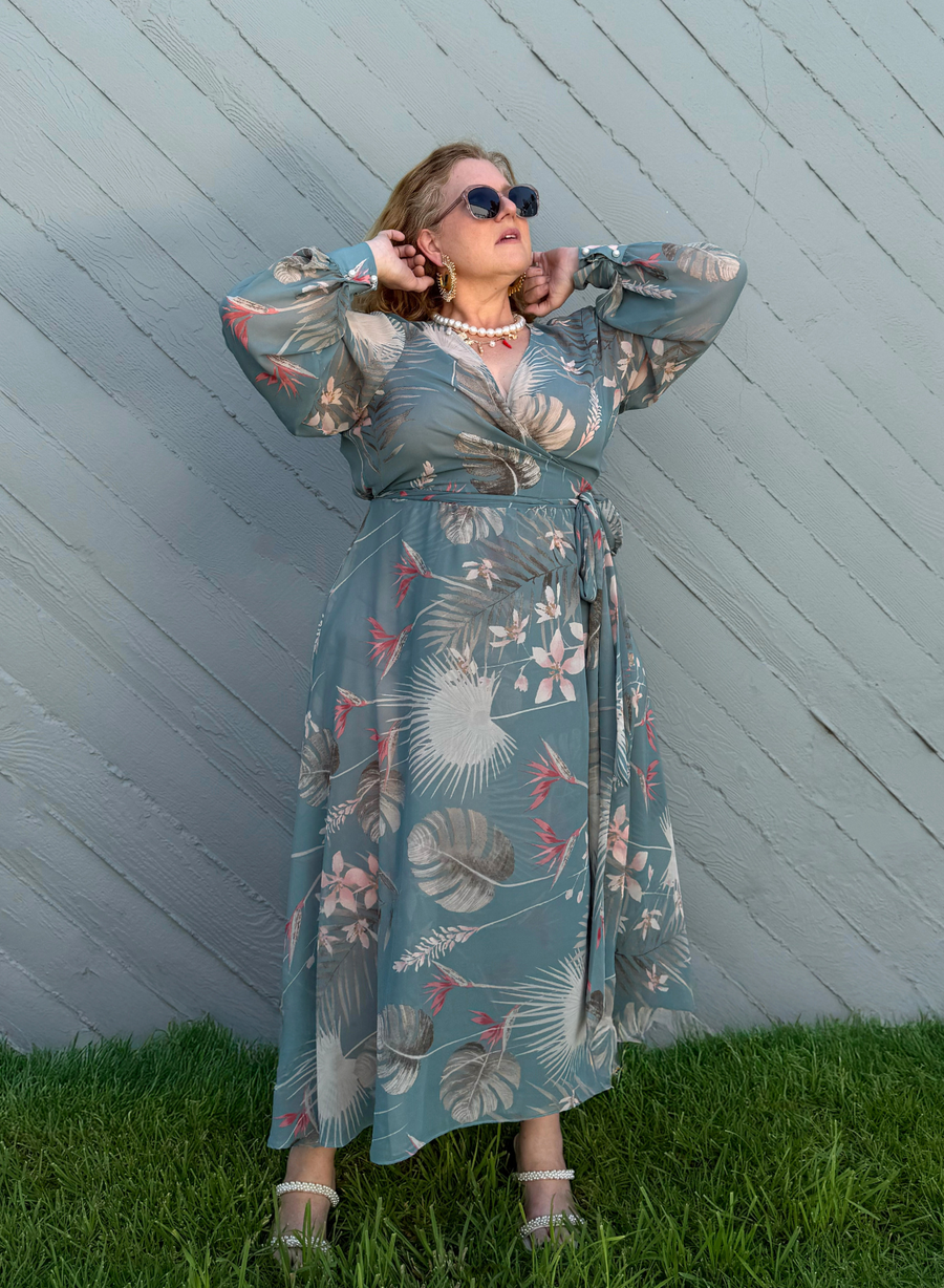 Baacal Midi Wrap Dress in Bora Bora - plus size dress, product view