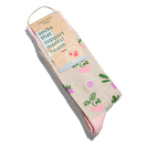 Conscious Step Socks that Support Mental Health – two-pack crew socks with green plant print mental health awareness  
