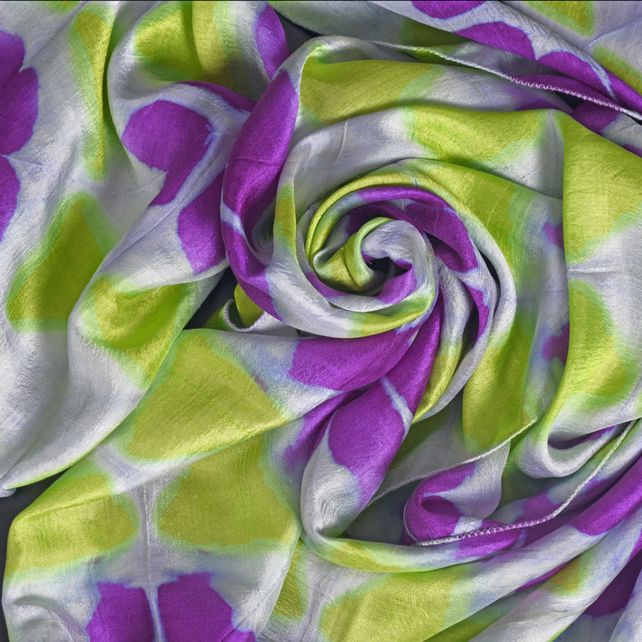 Fyoli Fyoli MIRA Handwoven Clamp Dyed Mulberry Silk Stole in Purple Green - women's artisan scarf