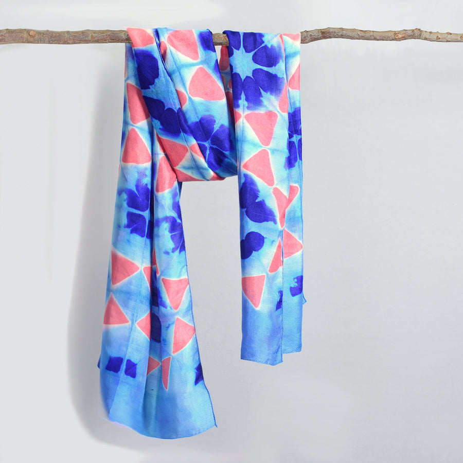 Fyoli Fyoli MIRA Handwoven Clamp Dyed Mulberry Silk Stole in Purple Green - women's artisan scarf