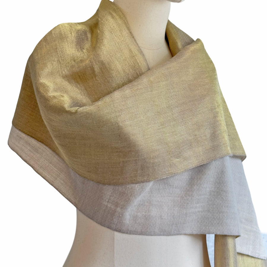 Fyoli Fyoli Pashmina Natural Taupe Gold Shimmer Reversible Wrap in Taupe Gold - women's artisan scarf