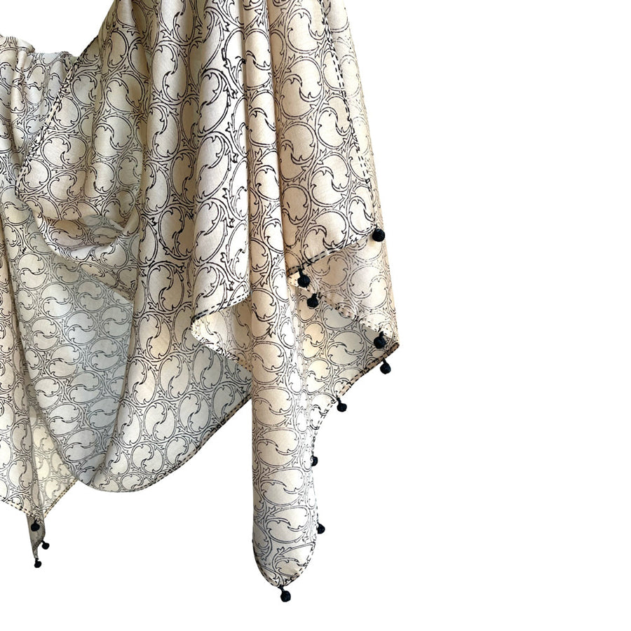 Fyoli Fyoli TENDRILS Cotton Silk Black and White Scarf in Black and White - women's artisan scarf
