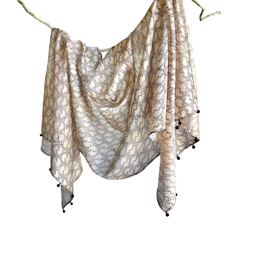 Fyoli Fyoli TENDRILS Cotton Silk Black and White Scarf in Black and White - women's artisan scarf