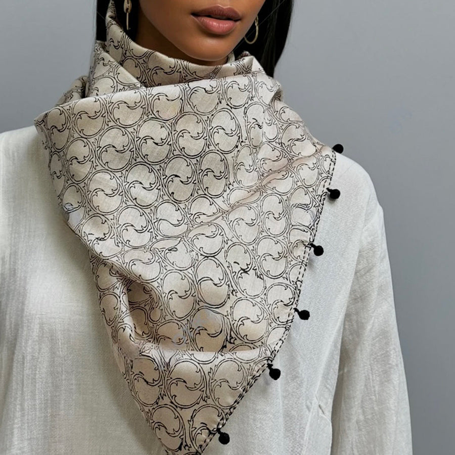 Fyoli Fyoli TENDRILS Cotton Silk Black and White Scarf in Black and White - women's artisan scarf