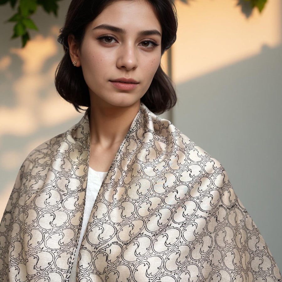 Fyoli Fyoli TENDRILS Cotton Silk Black and White Scarf in Black and White - women's artisan scarf
