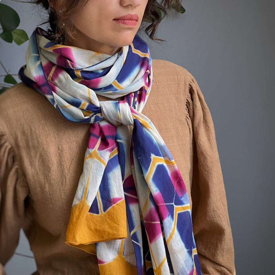Fyoli Fyoli Clamp Tie-Dye Bird of Paradise Cotton Scarf - women's artisan scarf