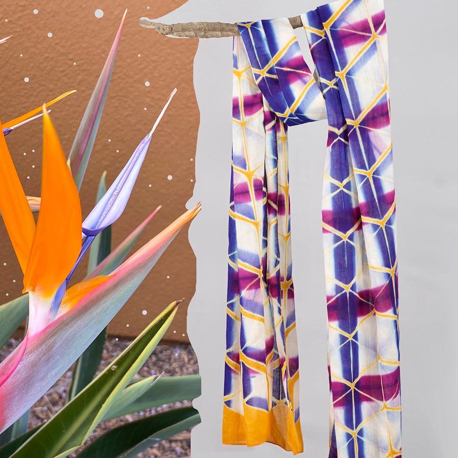 Fyoli Fyoli Clamp Tie-Dye Bird of Paradise Cotton Scarf - women's artisan scarf