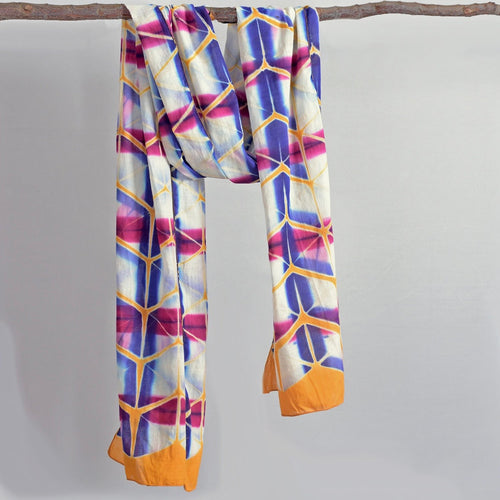 Fyoli Fyoli Clamp Tie-Dye Bird of Paradise Cotton Scarf - women's artisan scarf