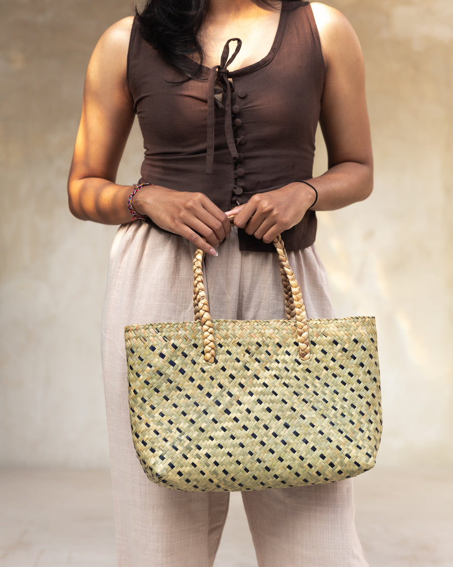 Village Thrive Cove Rattan Beach Tote Bag - premium designer bag