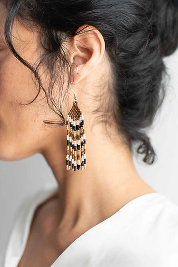 Beaded Fringe Earrings in Brillo
