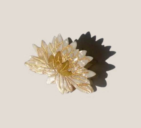 Solar Eclipse Hand-painted Waterlily Flower Claw Hair Clip in White - handcrafted hair clip