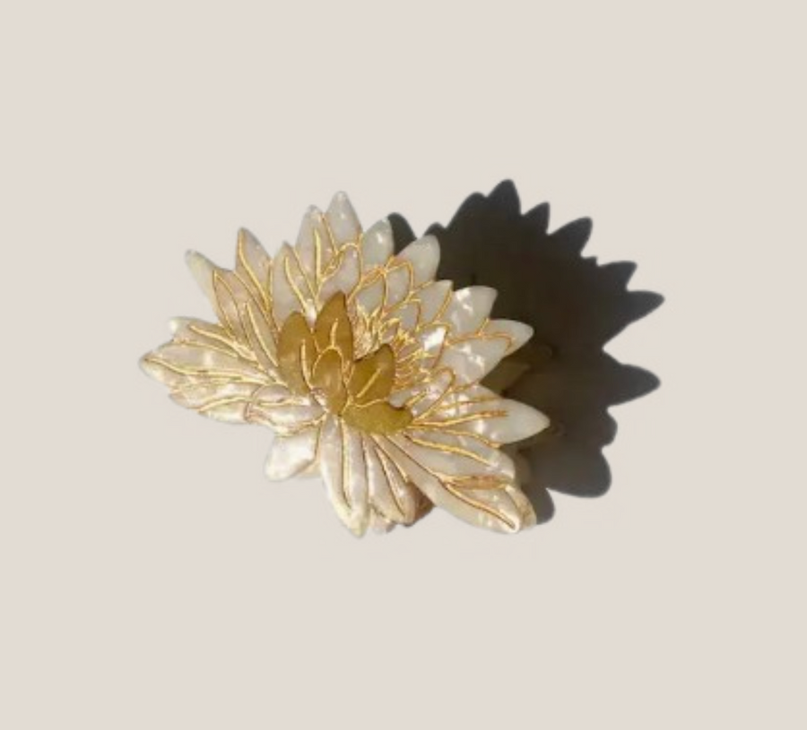 Solar Eclipse Hand-painted Waterlily Flower Claw Hair Clip in White - handcrafted hair clip