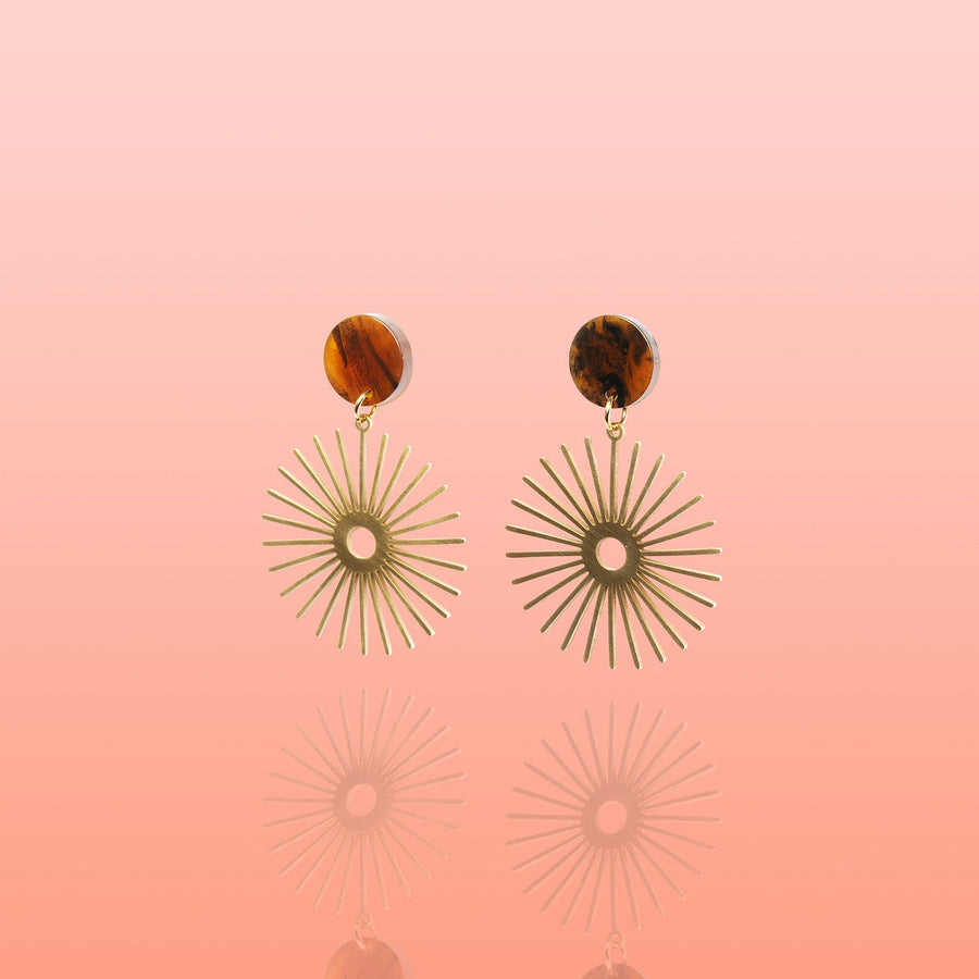 Tribeandtemple Solana Neutral Sunburst Earrings Water Resistant - handcrafted earrings