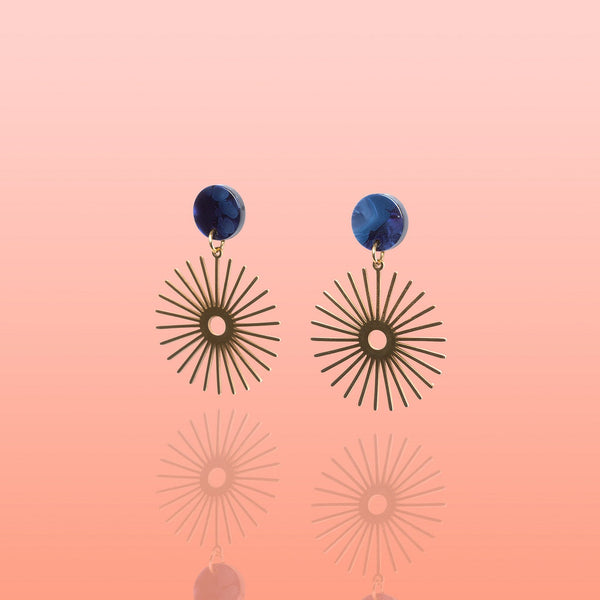 Tribeandtemple Solana Deep Blue Sunburst Earrings Water Resistant - handcrafted earrings
