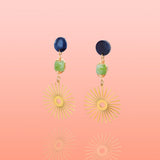 Tribeandtemple Isela Deep Blue + Green Jade Sun Burst Earrings - handcrafted earrings
