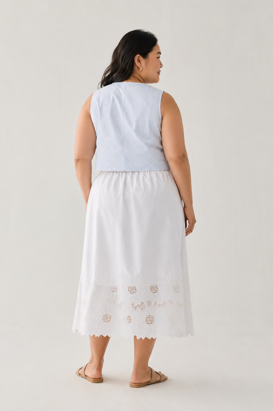 Embroidered Midi Skirt in White
